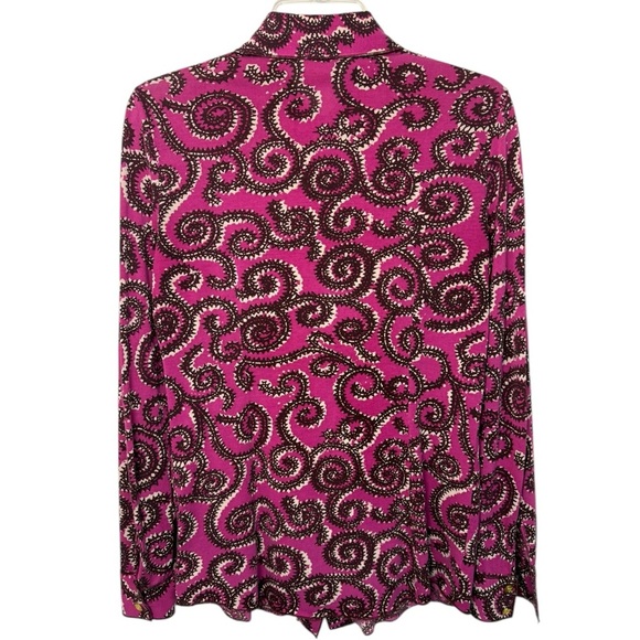 Tory Burch Swirl Print Shirt Size Small Pink Burgundy Western Bohemian - Picture 3 of 8